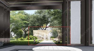 G-001-L-020中式云端仙鹤-古风屏画-月洞屏风景观小品施工图