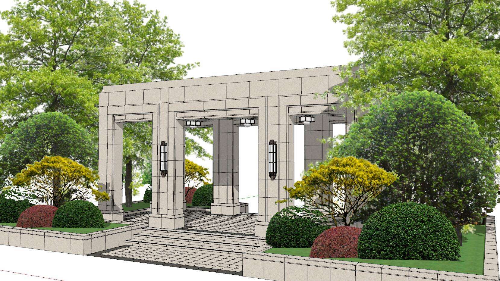 新古典地产项目-景观亭标准化设计SU模型+CAD施工图