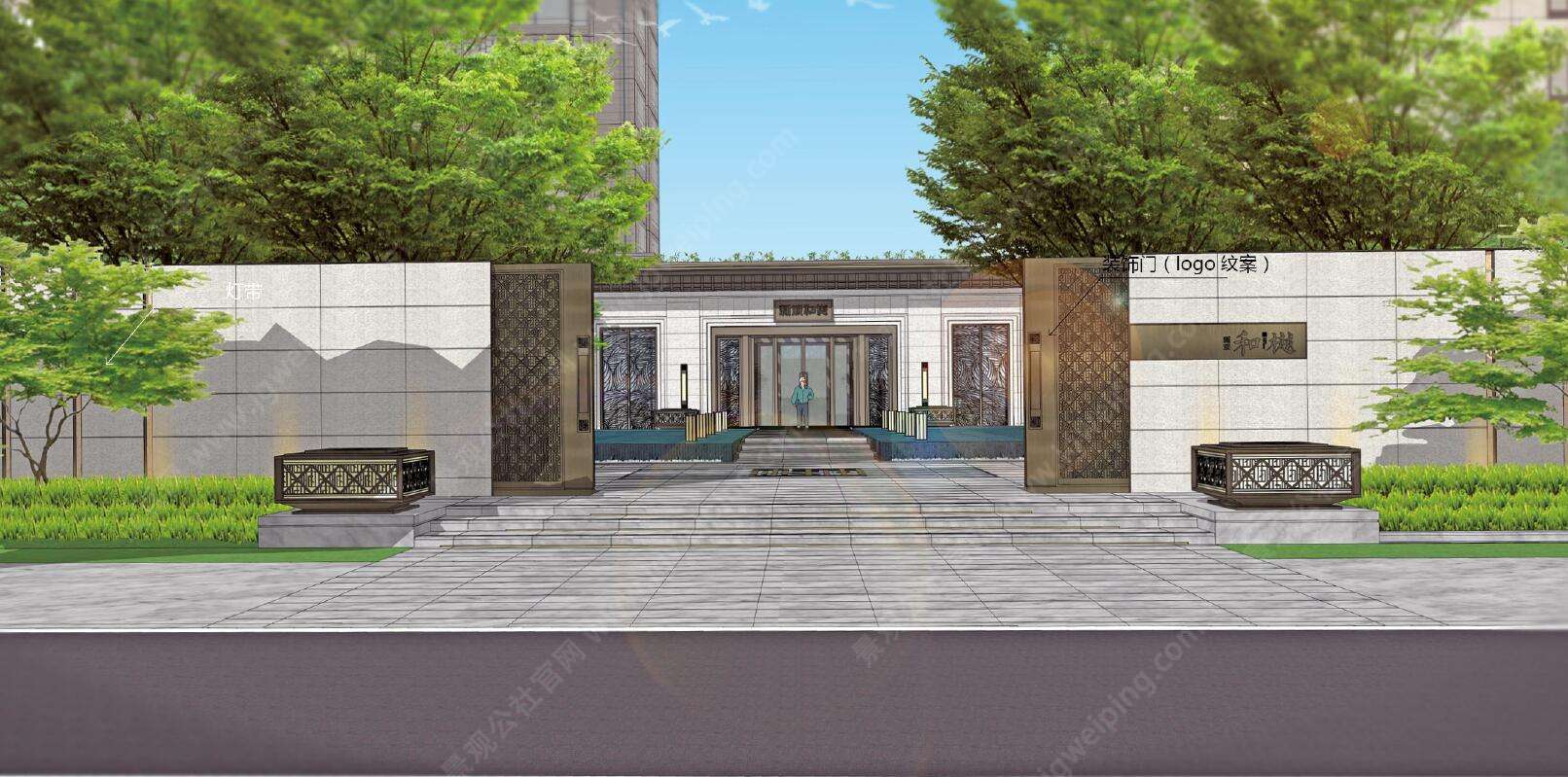 G-003-L-061新中式风格主入口-镀铜装饰LOGO-中式纹路-节点小场景施工图