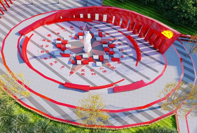 ID:S-09-L-176红色文化现代城市广场SU模型-小镇中心广场-休闲广场SU模型