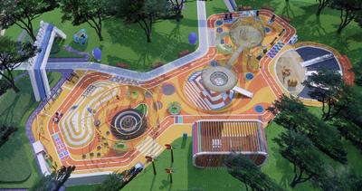 S-07-Z-144橙色主题-鸟笼造型滑梯-彩虹景亭-儿童活动区SU模型