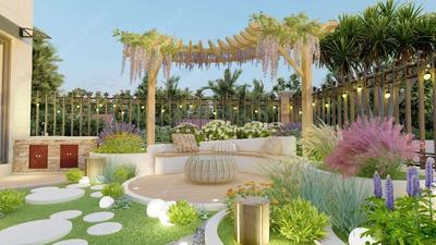 弧形花园-弧形廊架-台地花园-某经典的现代私家庭院景观SU模型