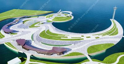 滨湖公园景观SU精细模型-流线级半岛公园-经典的观景挑台-艺术感创意长廊