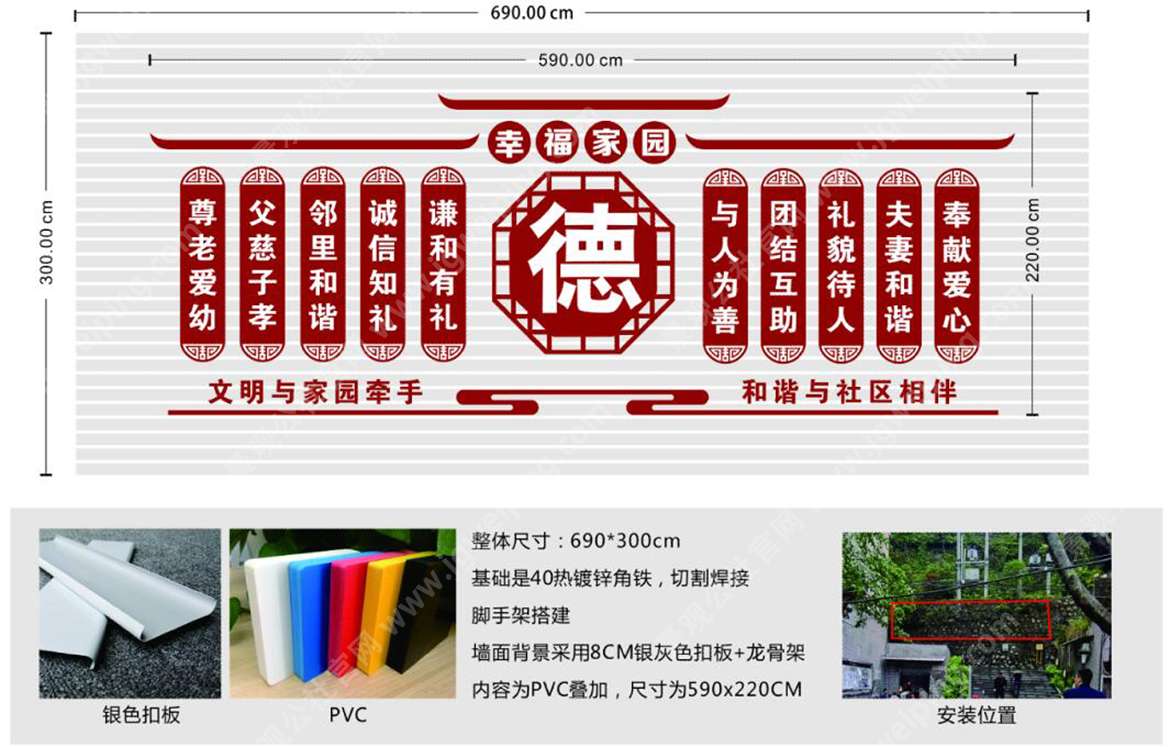 和谐社区-辛福家园-传统美德-孝悌忠信-某街道文明社区美化项目文化景墙设计方案
