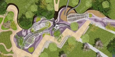 巧妙利用高差划分空间-合理穿插连接滨水空间-某无动力郊野山地型城市休闲公园景观SU模型