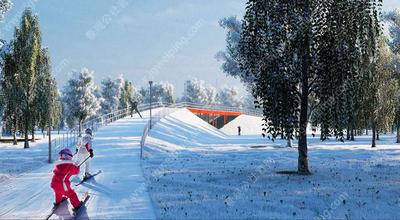 春夏骑行-寒冬滑雪-架空环线经典布局-国外某森林主题休闲运动公园景观设计方案