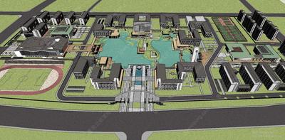 S-12-L-001中式文化色彩融入现代景观和建筑的精品设计-某大学景观与建筑设计SU总体模型