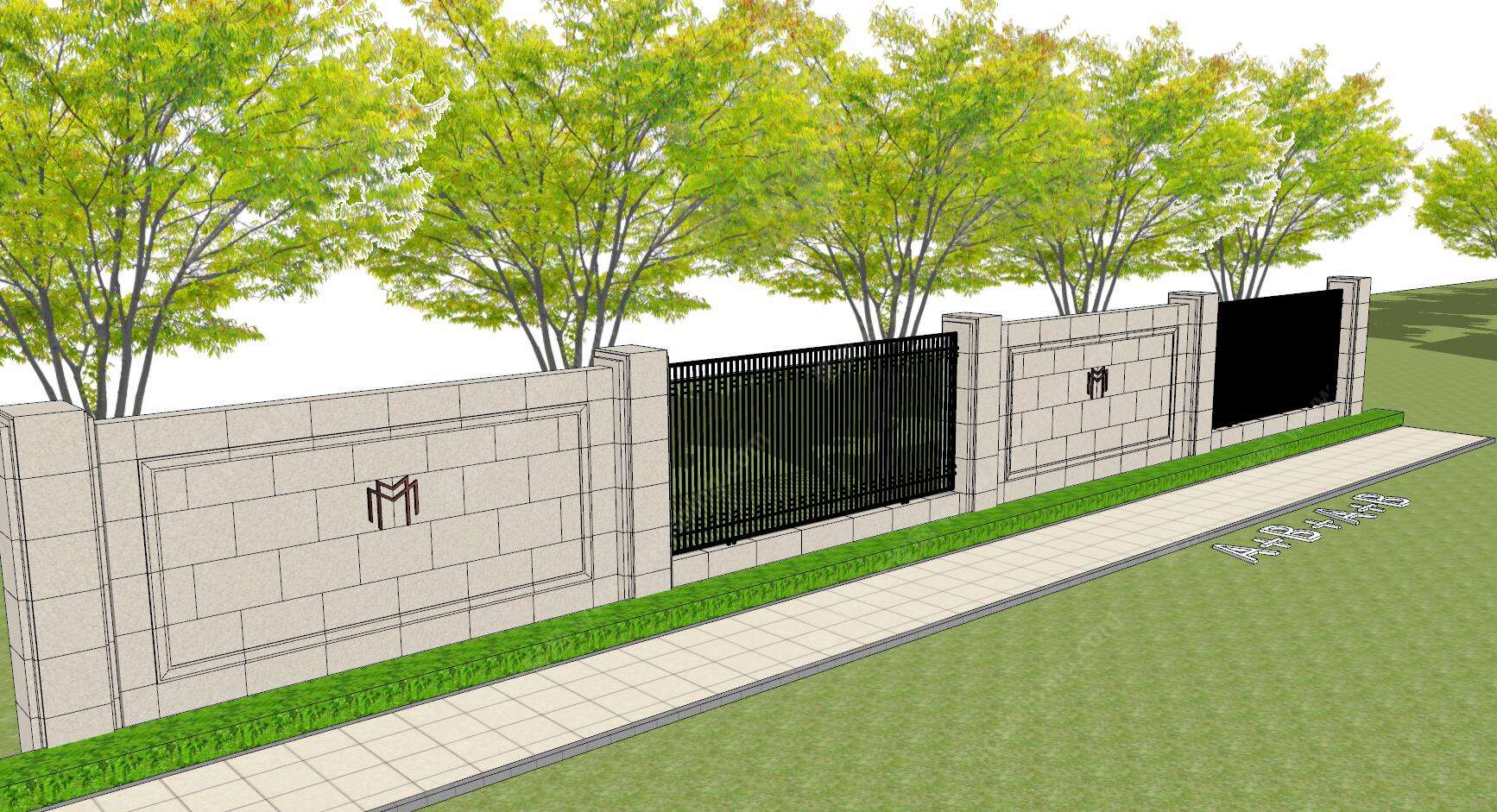 大都汇系列大区景观-围墙标准化设计SU模型+CAD施工图