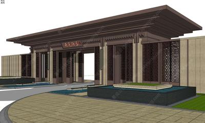 G-001-L-031新亚洲项目主入口大门设计-3个项目SU+施工图和2个项目施工图