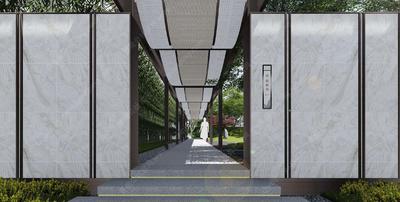 G-002-L-032售楼处侧门连廊-中式诗词画卷顶棚-景观建筑小品施工图