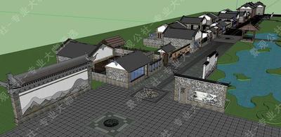 ID：S-11-L-016卵石灰瓦-茅草景亭-美丽乡村古镇街道景观SU模型