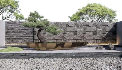 陈旧艺术-自然机理-某粗狂风格私家庭院景观SU精细模型