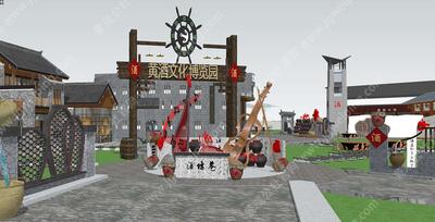 青砖灰瓦的乡愁艺术造型-古色古香的黄酒文化创意-某黄酒文化博览园总体设计SU模型