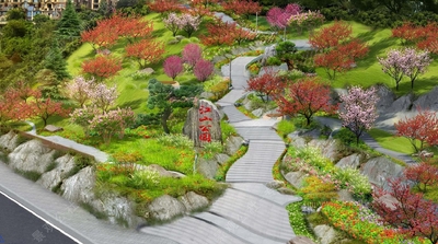 最新-拾级而上的花镜山地步道-双层茅草亭-某山地公园景观全套施工图