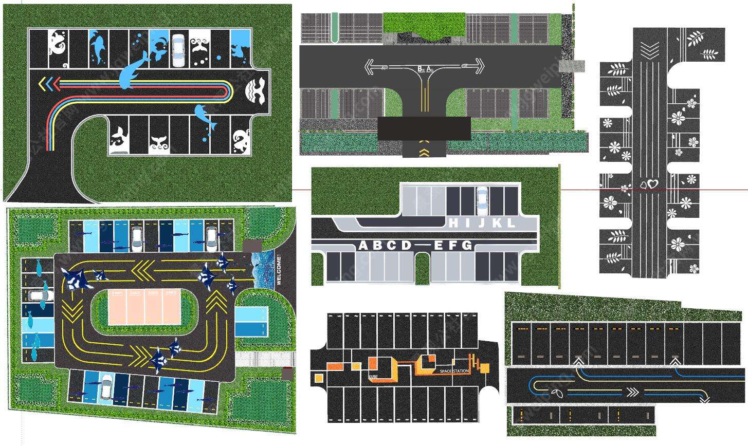 S-04-L-005展示区、私人花园、高端会所等地创意停车位设计SU精细模型