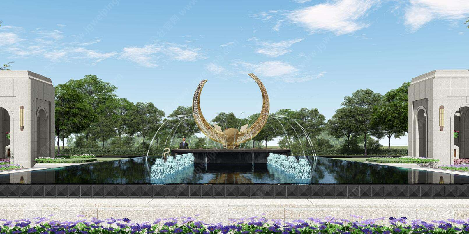 G-002-L-013月牙镂空造型-中心喷泉水景-景观建筑小品施工图