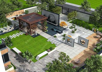 现代清雅带点中式元素-现代庭院景观经典-某私家别墅庭院景观SU模型