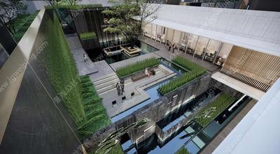 高雅深灰打底-体块错落组合-高山流水雅境-高端地产项目展示区景观设计SU精细模型