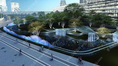 绿地延续形成景观界面-多元节点活化景观空间-广州某商务区城市公共绿地景观提升方案