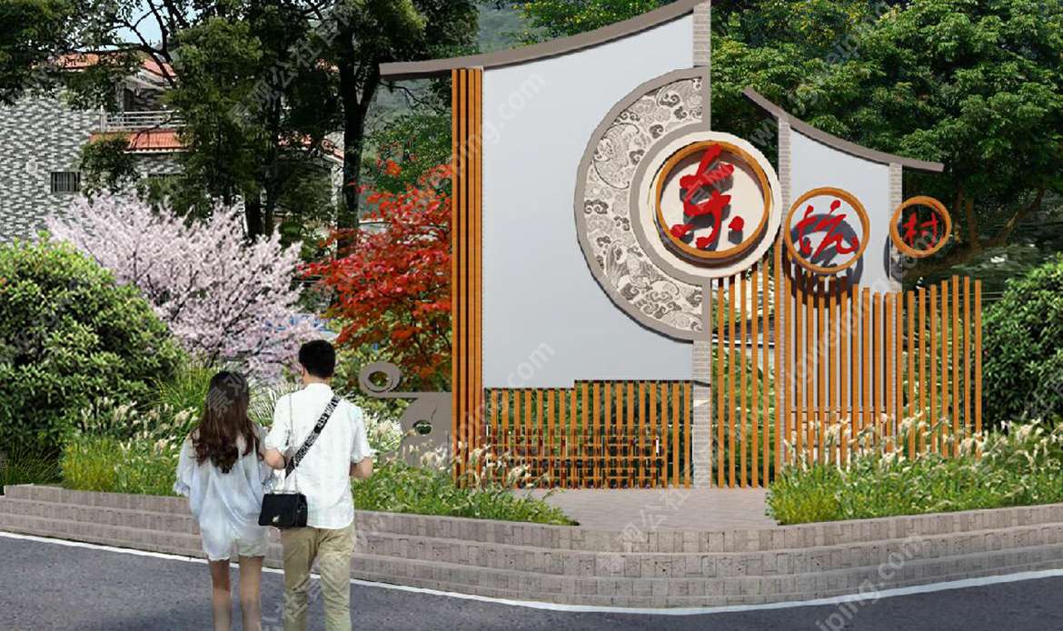 美丽乡村-村口标识经典创意-祠堂古井乡村公园-某乡村振兴示范项目景观设计全套施工图
