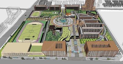 S-12-L-003最艺术的高中校园-某市**中学校园景观建筑总体设计-SU精细模型